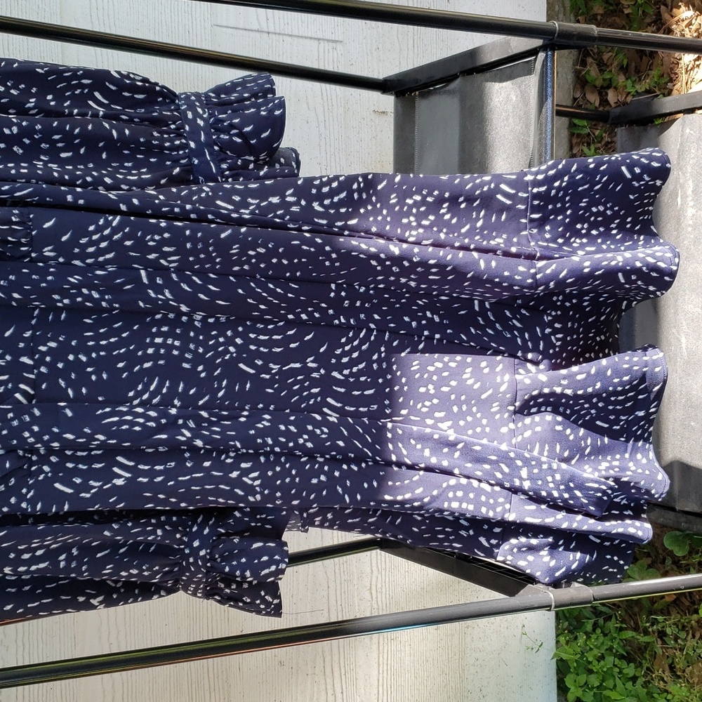 BNWT DKNY Navy Printed Tie Neck Bishop-Sleeve Mini (6) - Picture 5 of 12